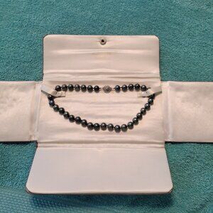 TAHITIAN CULTURED BLACK PEARL 16 INCH NECKLACE w/10K WHITE GOLD CLASP
